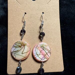 Handcrafted Pink Shell Drop Earrings with Gold Accents